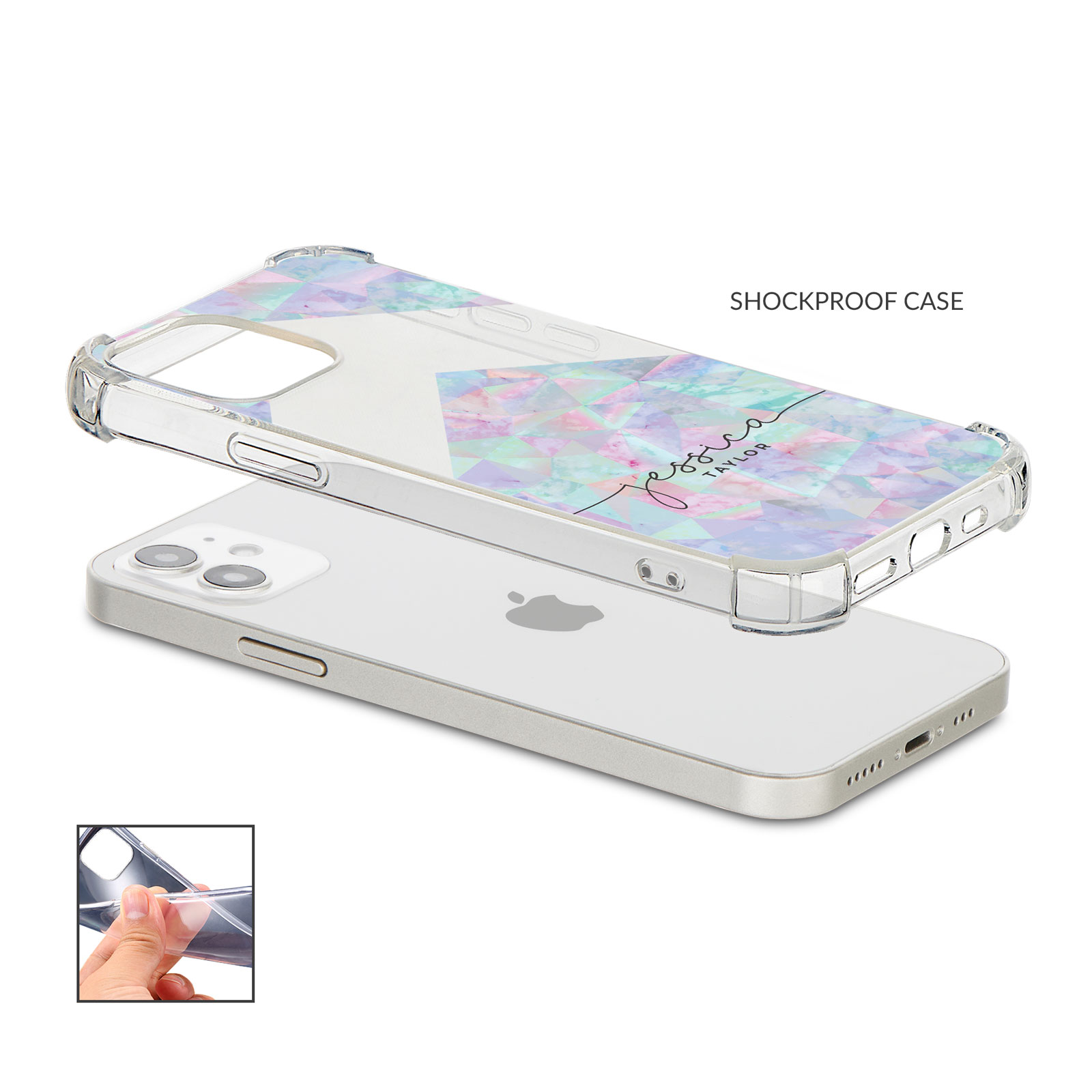 Tirita Personalised Phone Cas Shockproof Soft for iPhone 12 8 SE 11 Holographic - Picture 20 of 42