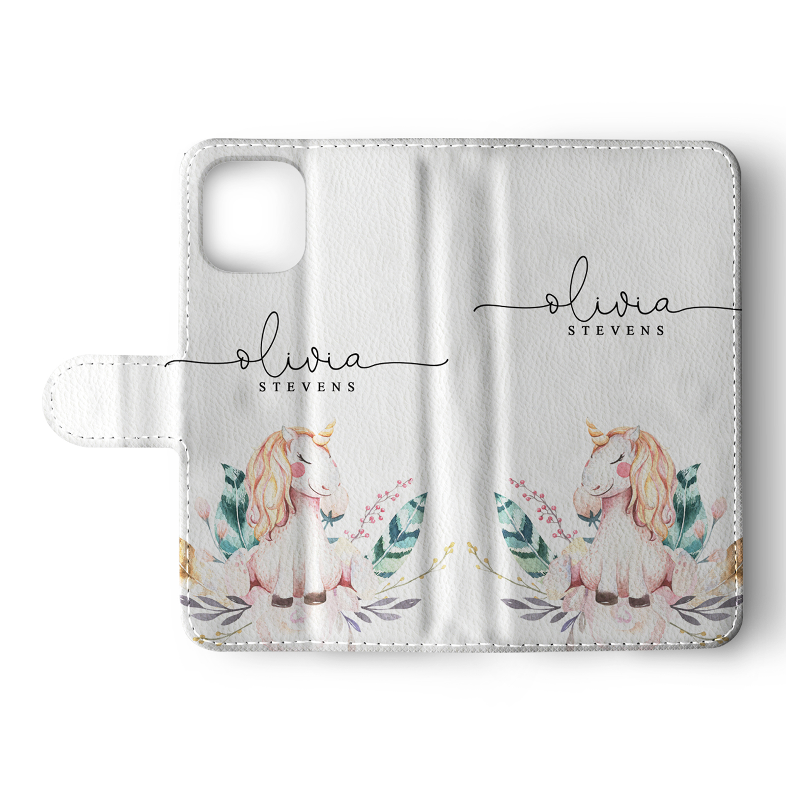Tirita Personalised Wallet Flip Case for iPhone 16 15 14 13 12 Floral Unicorns - Picture 3 of 26
