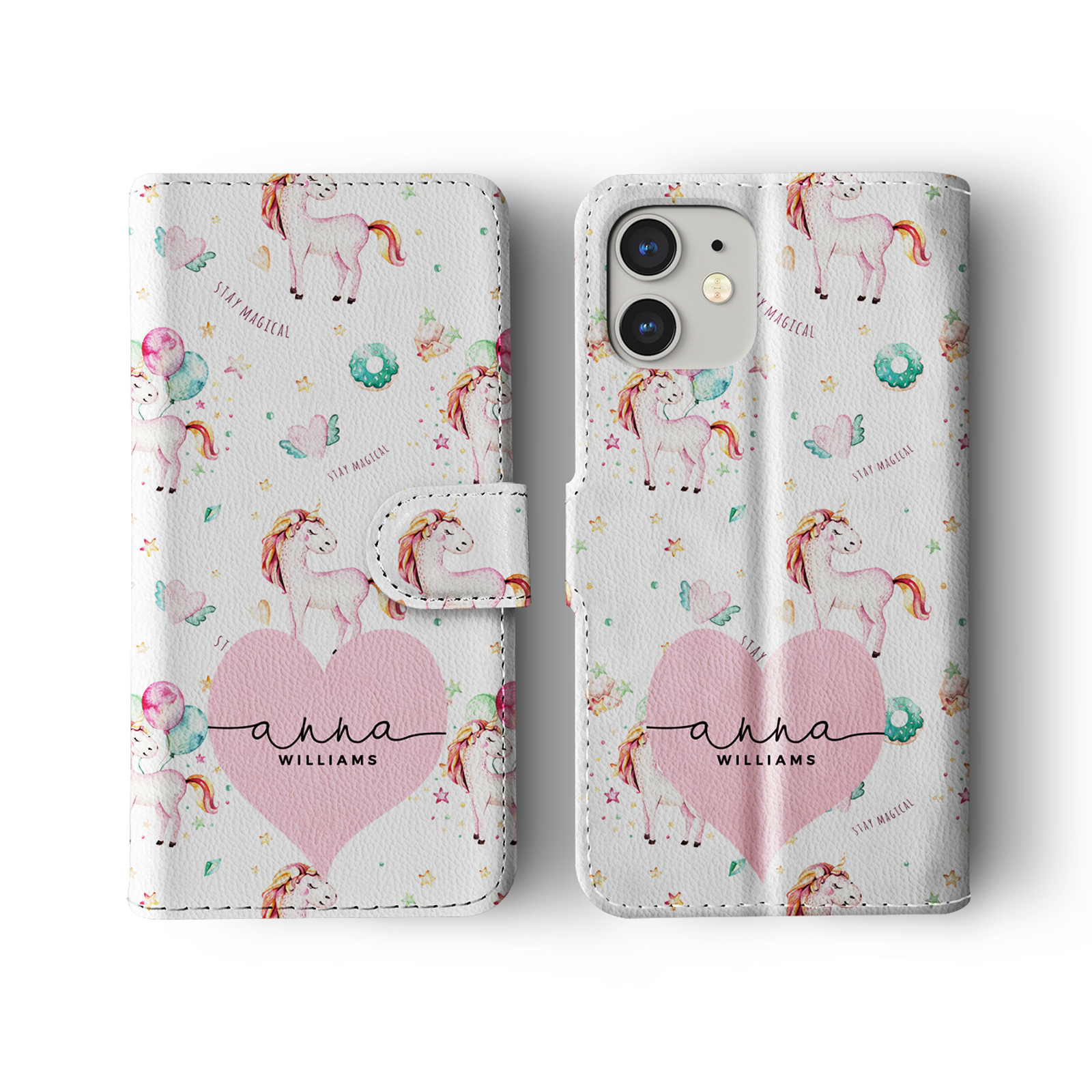 Tirita Personalised Wallet Flip Case for iPhone 16 15 14 13 12 Floral Unicorns - Picture 5 of 26