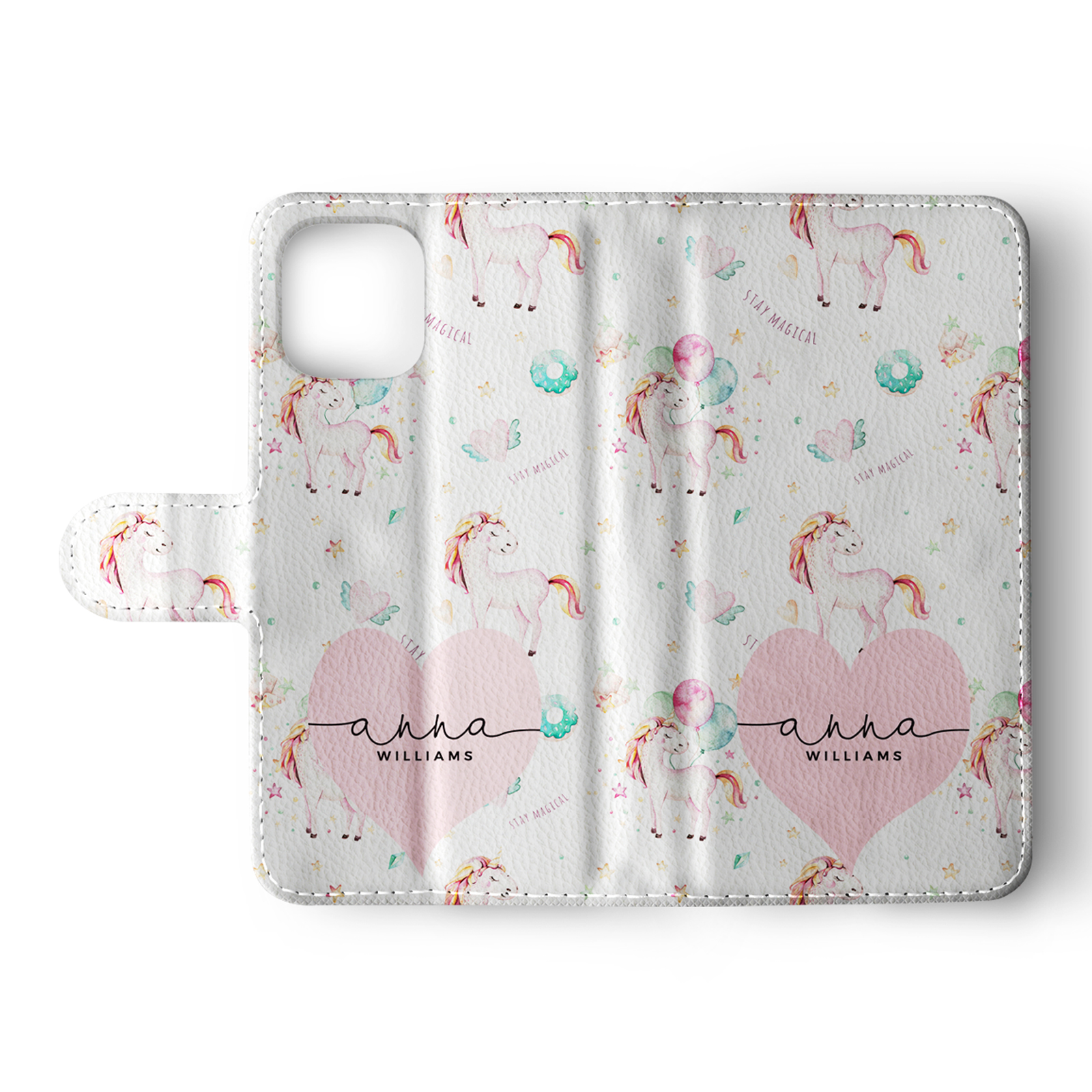 Tirita Personalised Wallet Flip Case for iPhone 16 15 14 13 12 Floral Unicorns - Picture 6 of 26