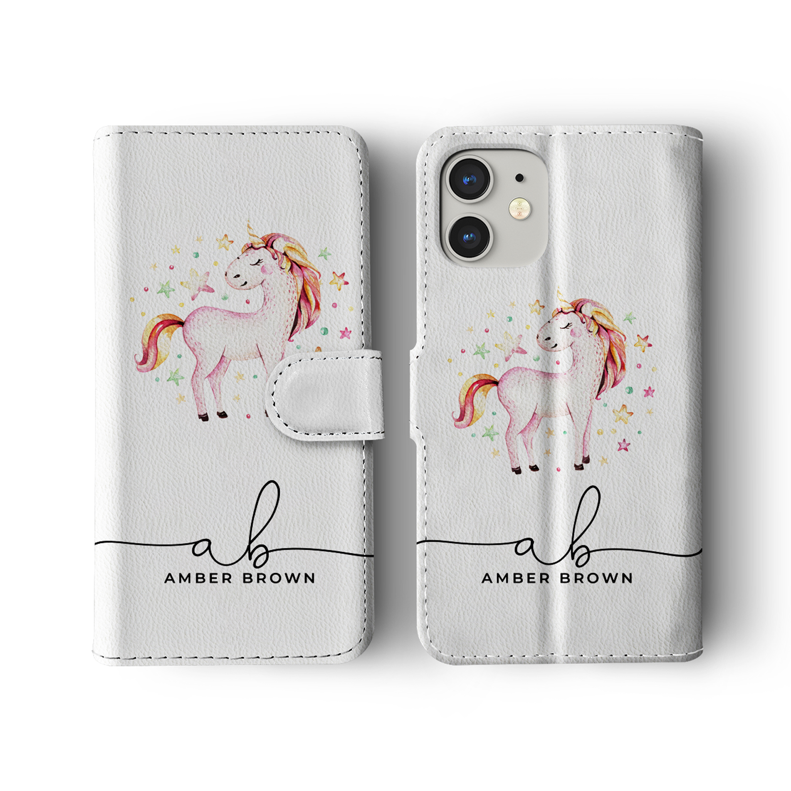 Tirita Personalised Wallet Flip Case for iPhone 16 15 14 13 12 Floral Unicorns - Picture 8 of 26