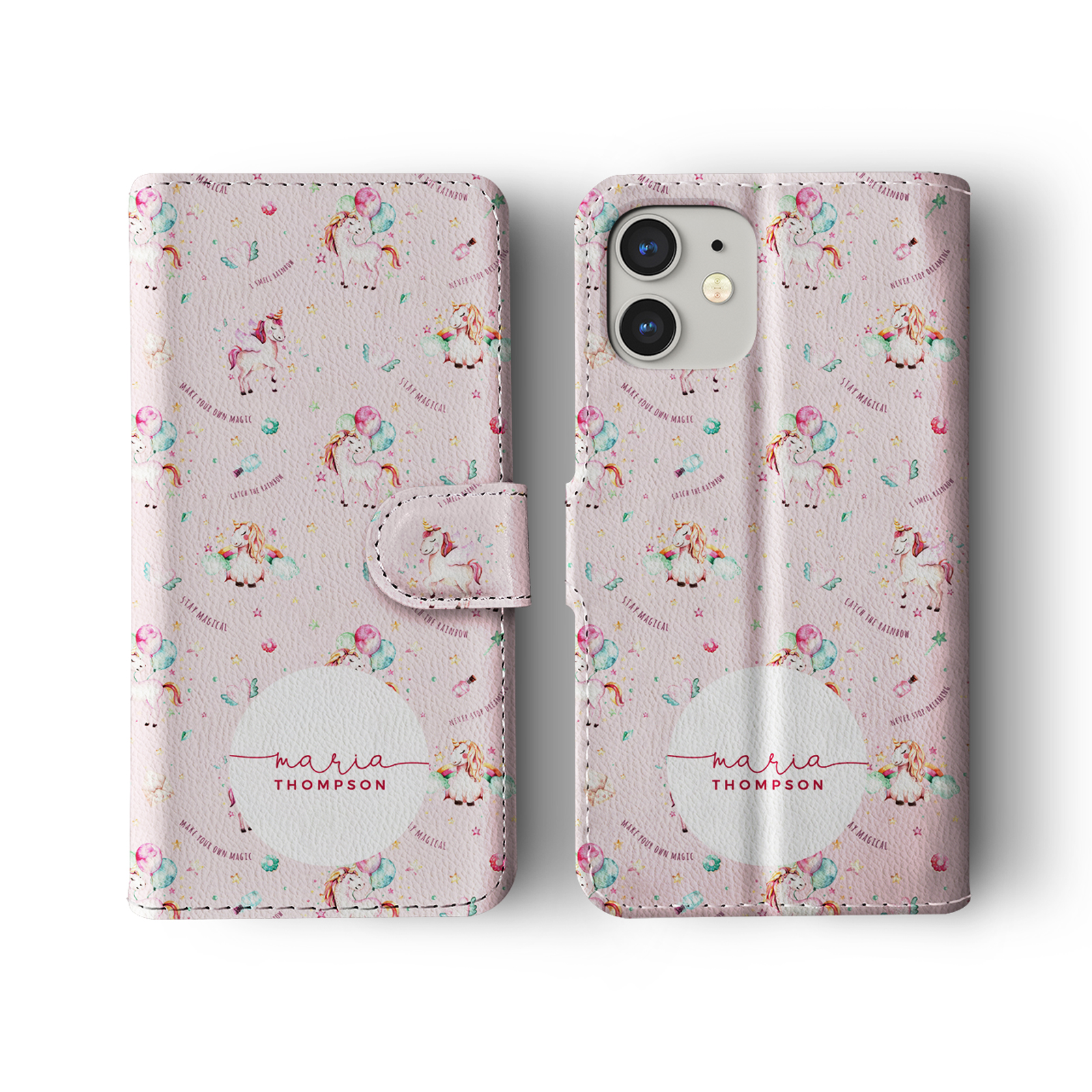 Tirita Personalised Wallet Flip Case for iPhone 16 15 14 13 12 Floral Unicorns - Picture 11 of 26