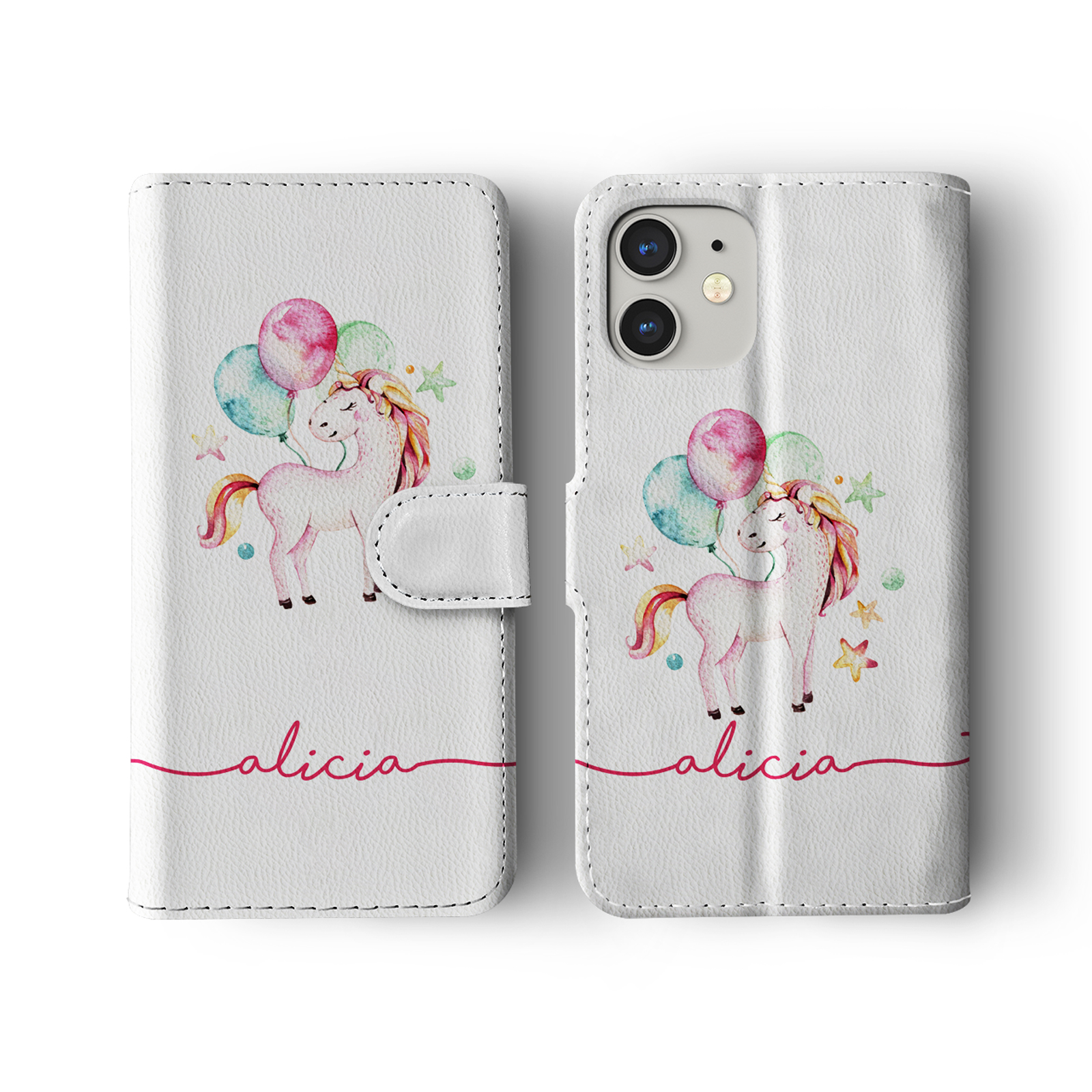 Tirita Personalised Wallet Flip Case for iPhone 16 15 14 13 12 Floral Unicorns - Picture 14 of 26