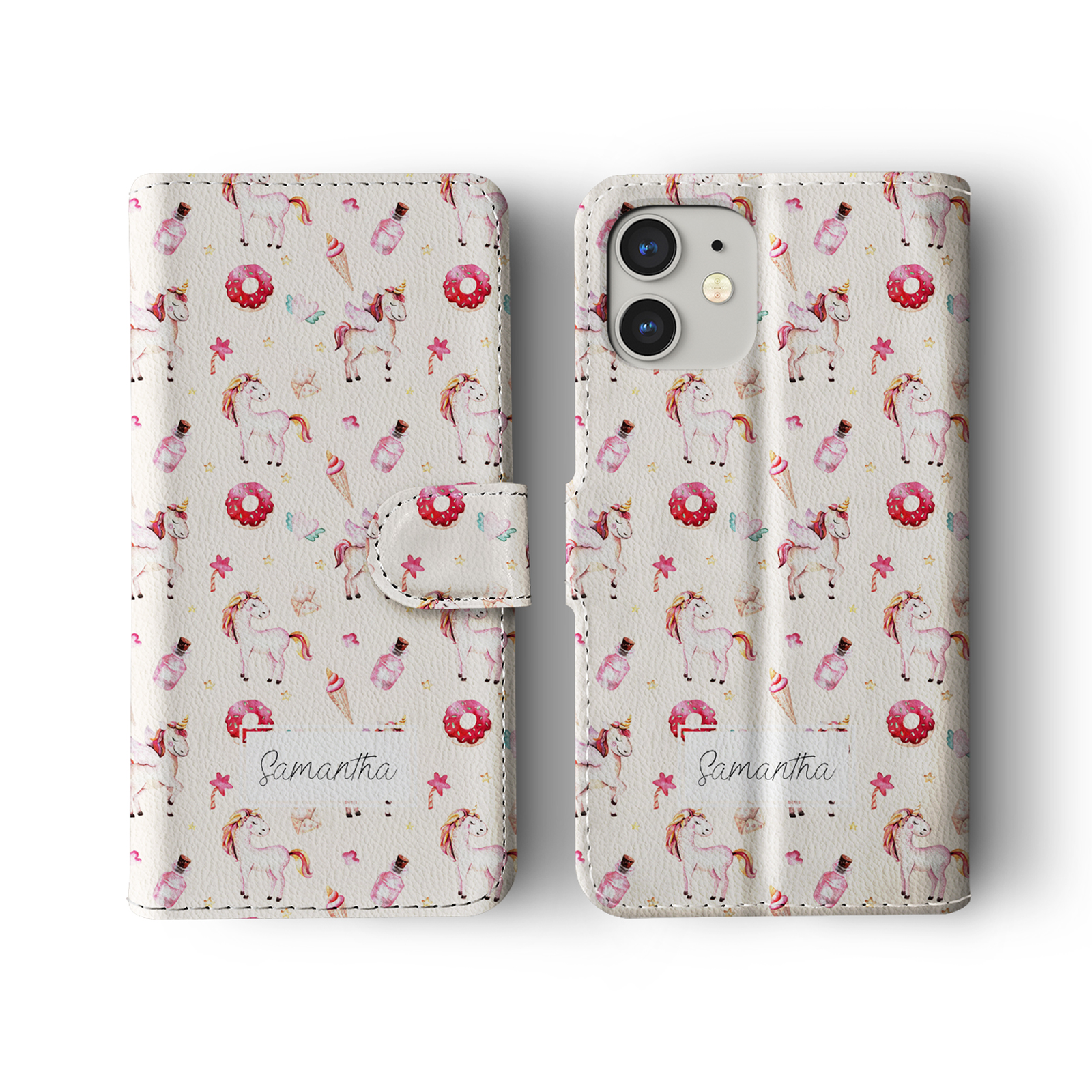 Tirita Personalised Wallet Flip Case for iPhone 16 15 14 13 12 Floral Unicorns - Picture 17 of 26