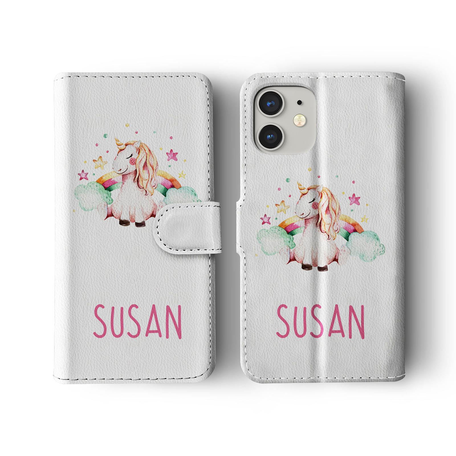 Tirita Personalised Wallet Flip Case for iPhone 16 15 14 13 12 Floral Unicorns - Picture 20 of 26