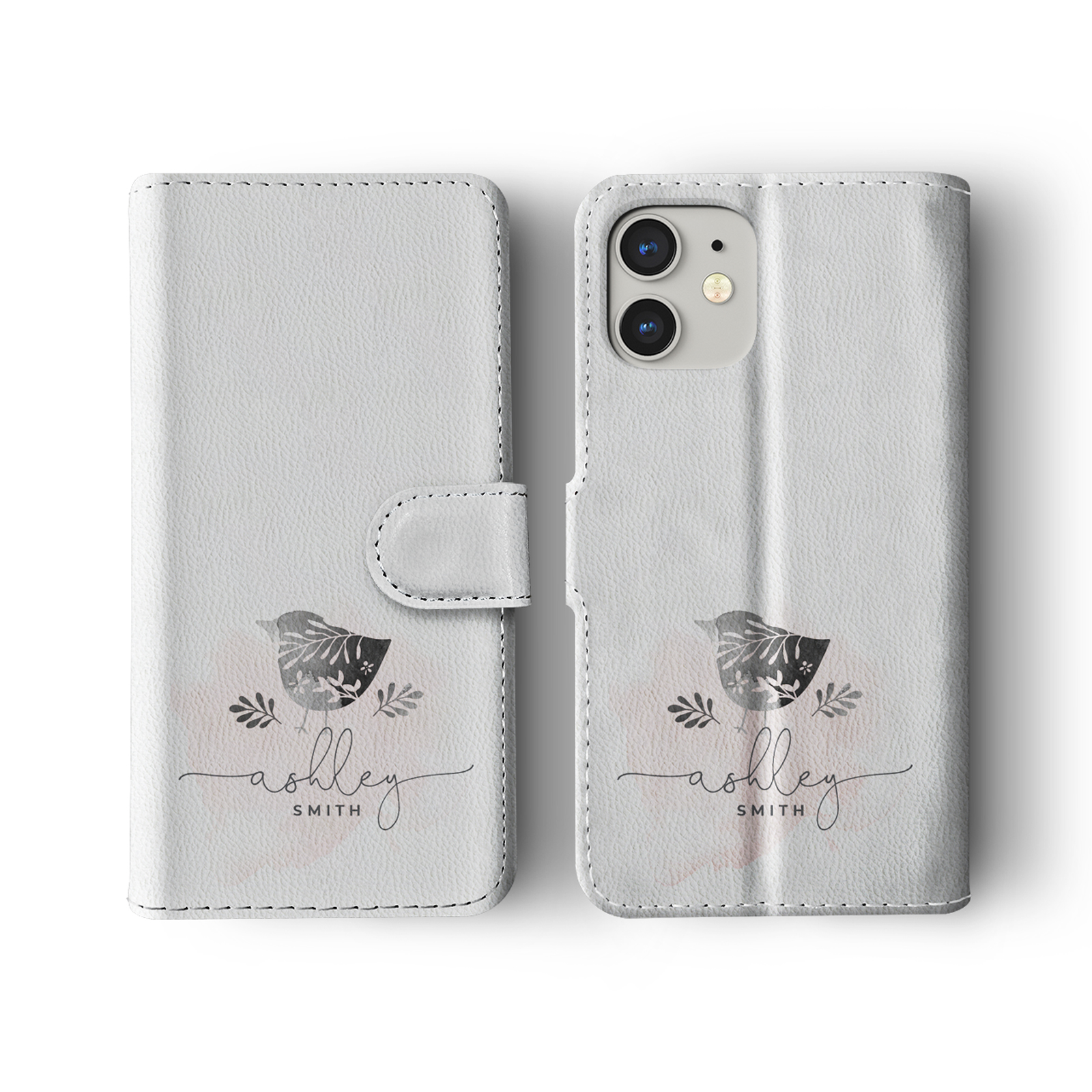 Tirita Personalised Wallet Flip Case for iPhone12 11 SE 8 Shabby Floral Bird Art - Picture 5 of 32