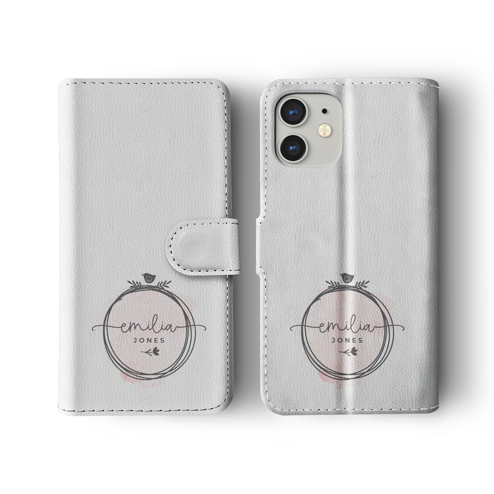 Tirita Personalised Wallet Flip Case for iPhone12 11 SE 8 Shabby Floral Bird Art - Picture 23 of 32